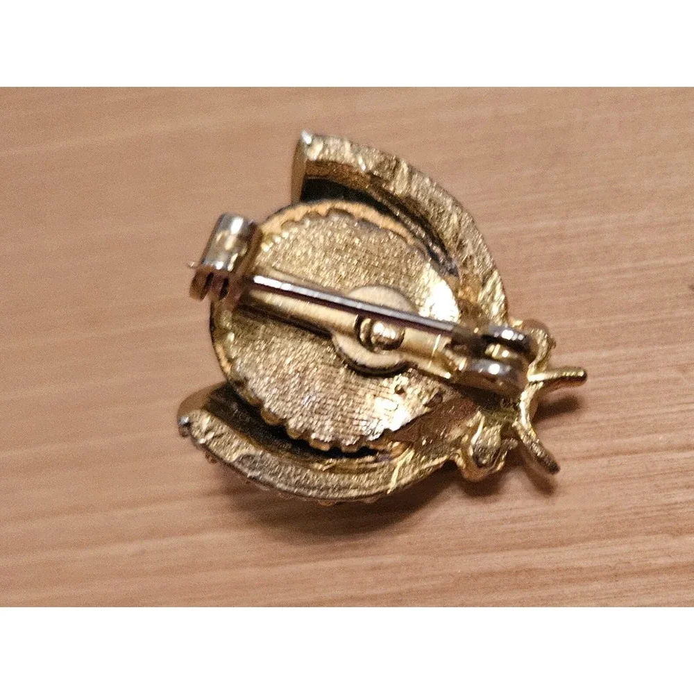 Sparkling Ladybug Brooch Pin Rhinestone Pearl Blue‎ Gemstone Gold Tone